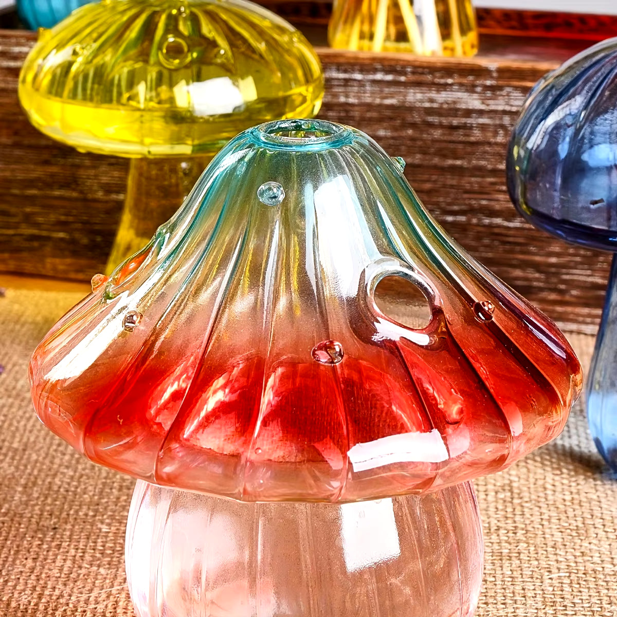 Colourful Mushroom Vase Creative Hydroponic Transparent Glass Aromatherapy Vase Living Room Dining Room Desktop Art Decoration