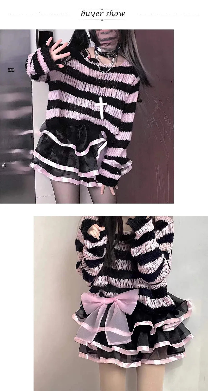 Pink Striped Gothic Sweater