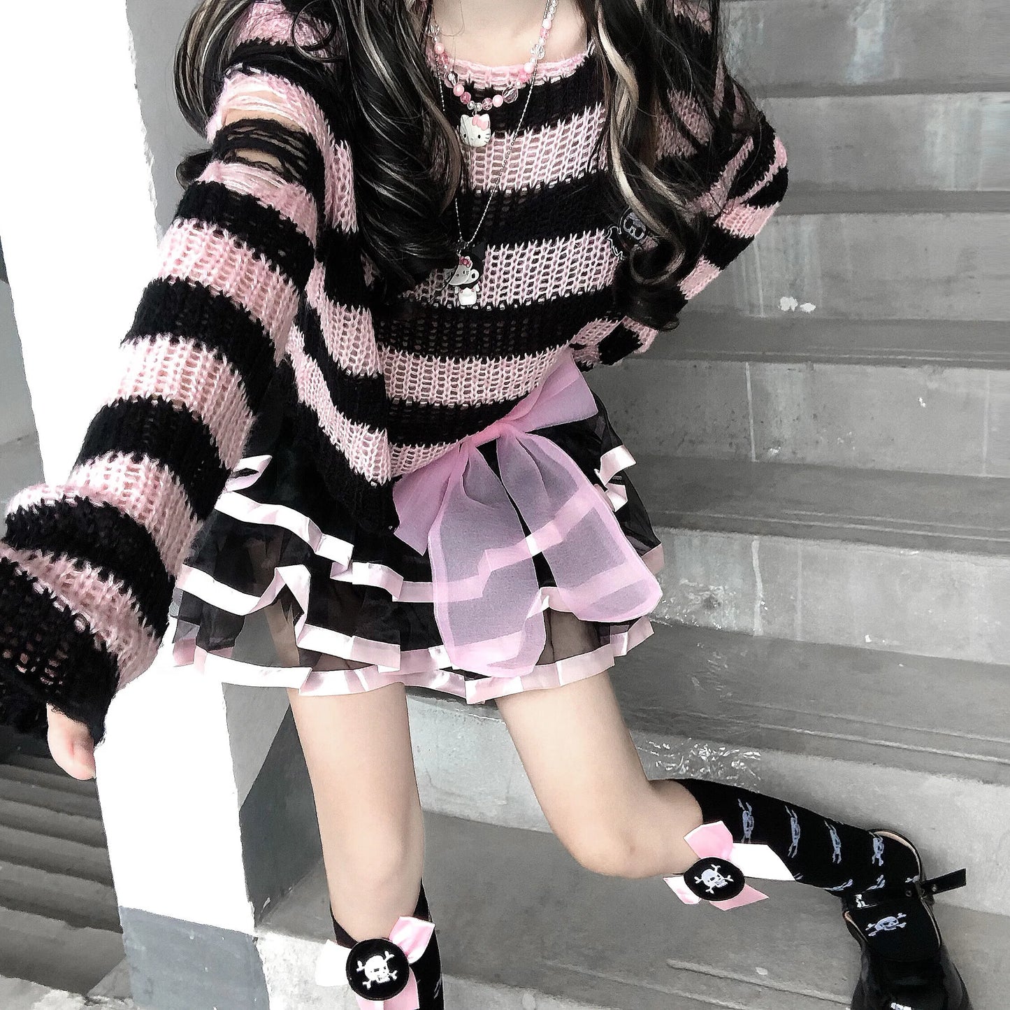 Pink Striped Gothic Sweater