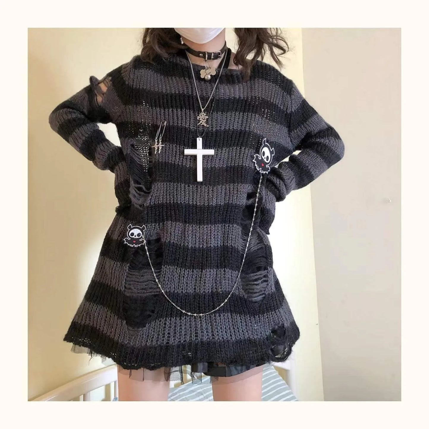 Pink Striped Gothic Sweater