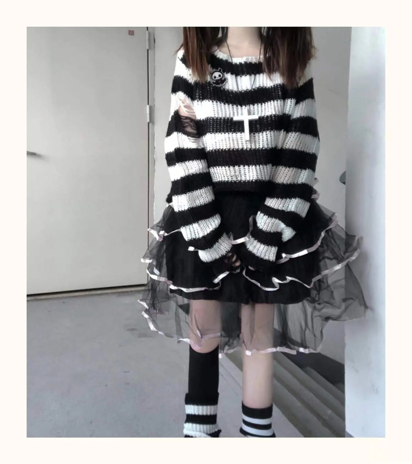 Pink Striped Gothic Sweater