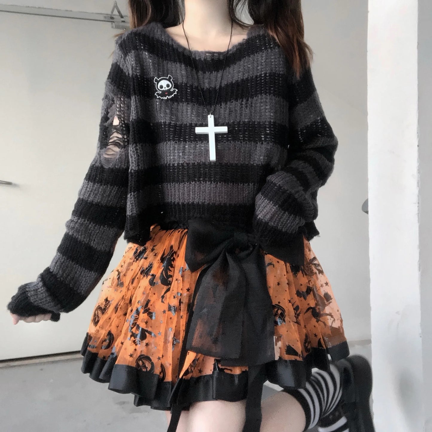 Pink Striped Gothic Sweater