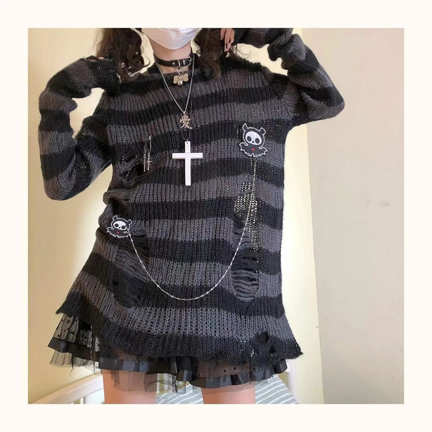 Pink Striped Gothic Sweater