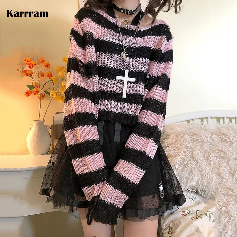 Pink Striped Gothic Sweater