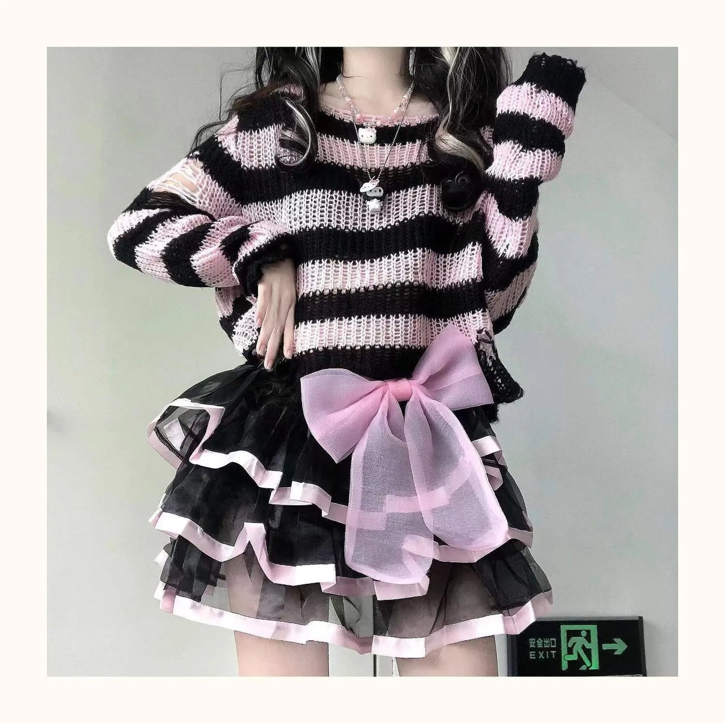 Pink Striped Gothic Sweater