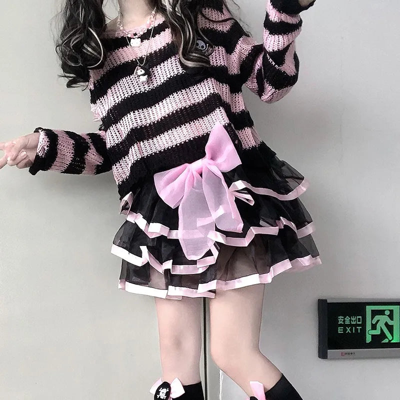 Pink Striped Gothic Sweater