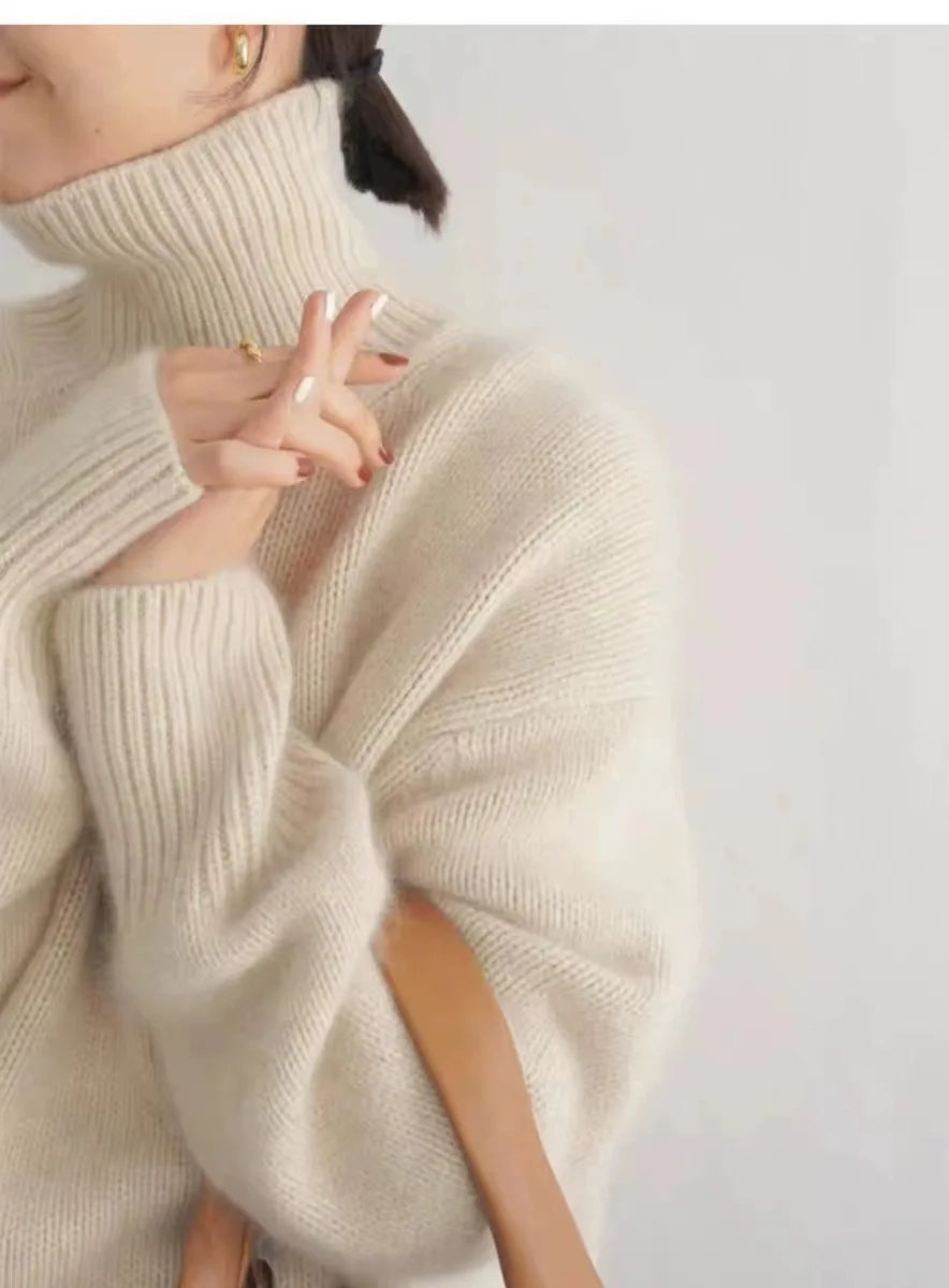 Turtleneck 100% pure cashmere women's loose sweater thickened autumn and winter wool sweater jumper lazy base