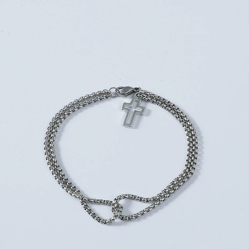 Double Chain Cross Bracelet