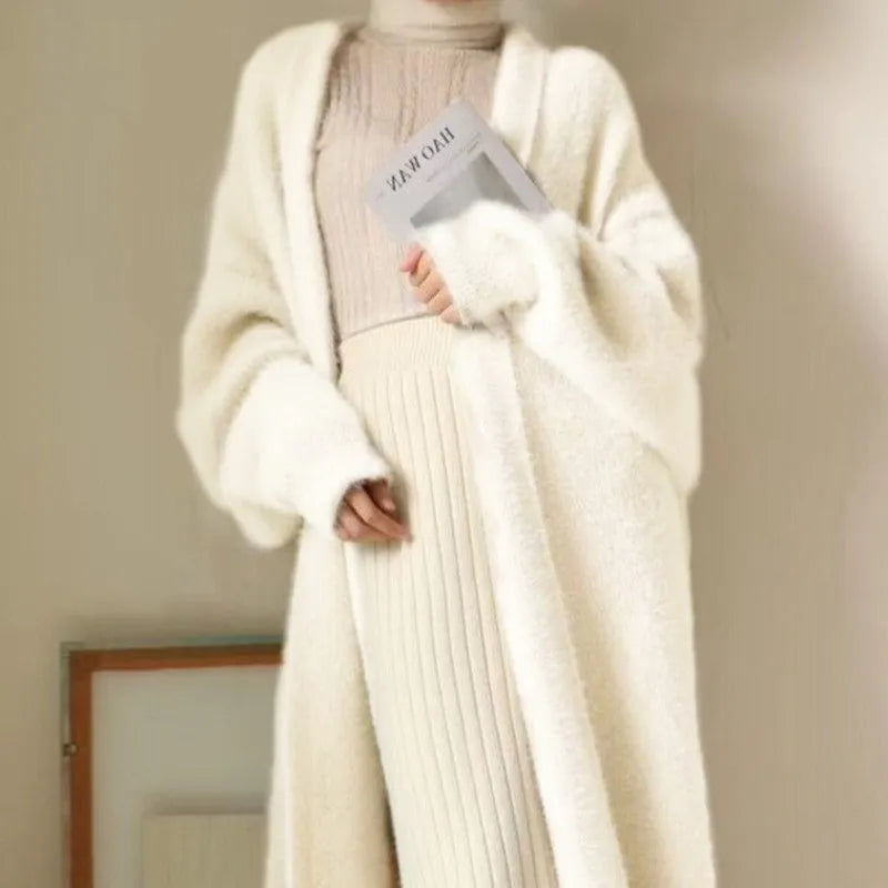 White Fluffy Long Cardigan