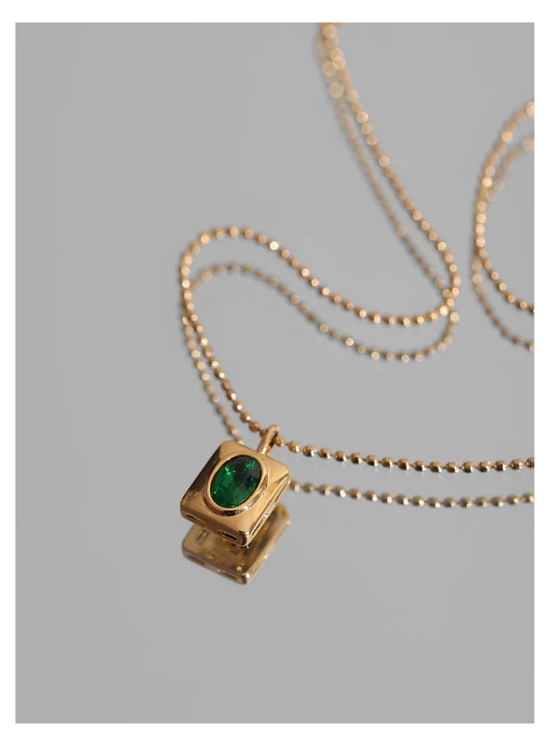 Gold-Plated Green Zircon Pendant Necklace