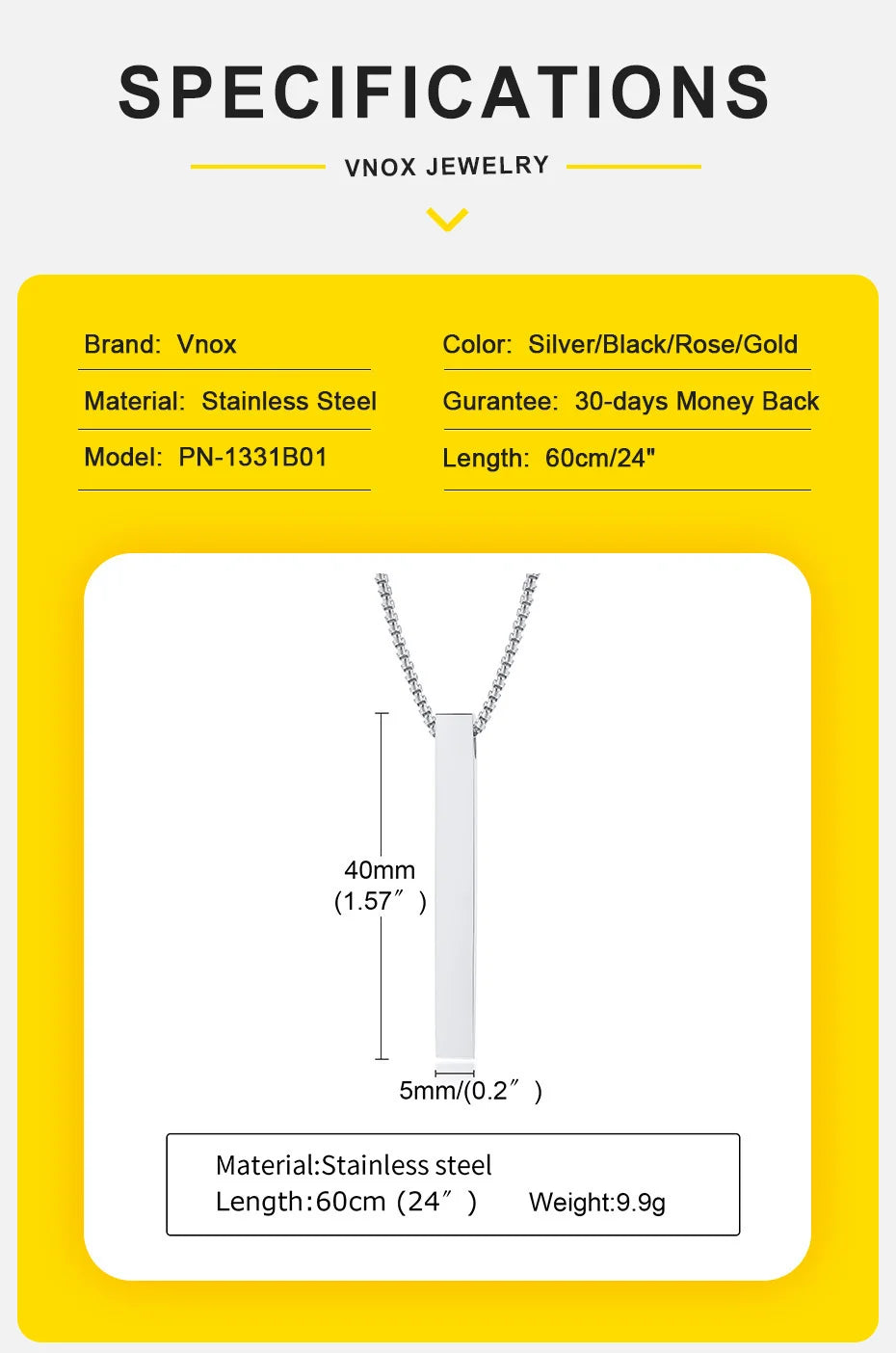 3D Vertical Bar Necklace