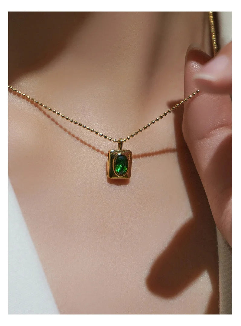 Gold-Plated Green Zircon Pendant Necklace