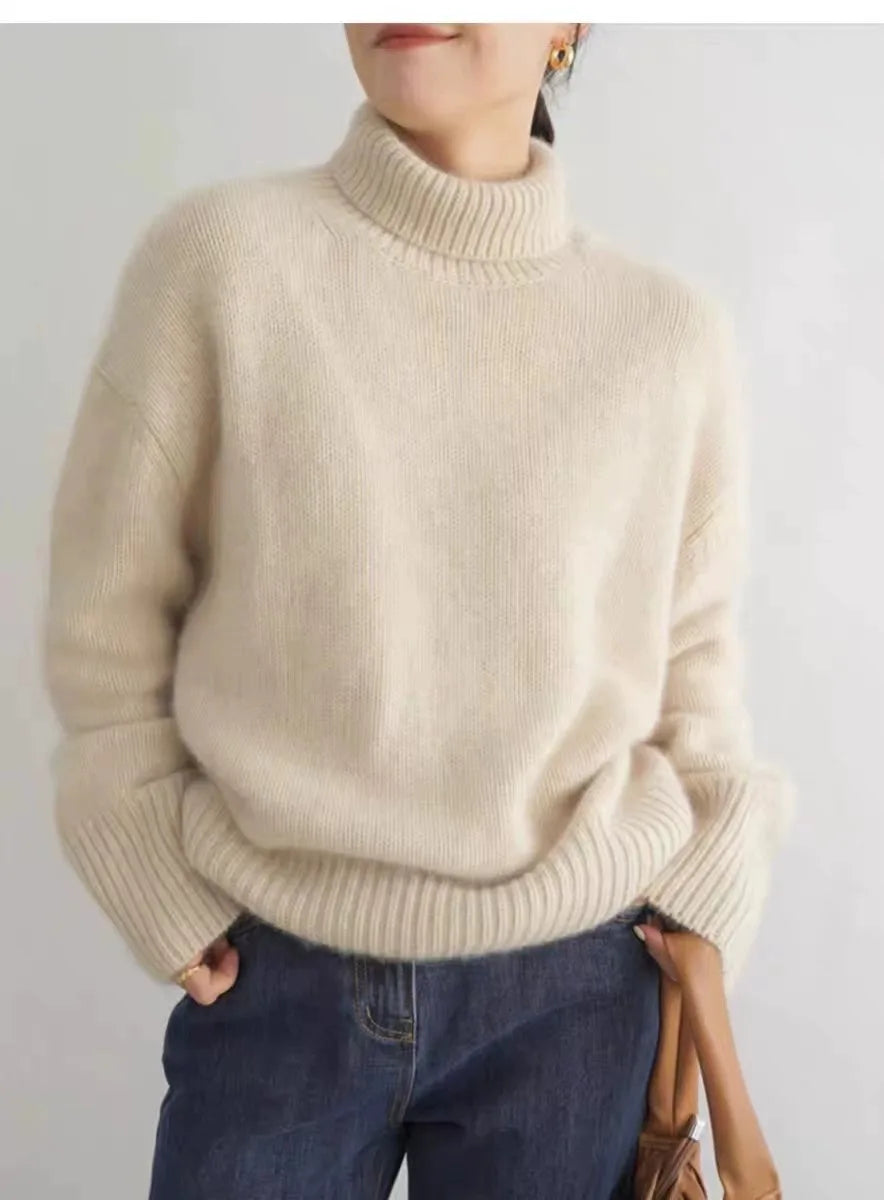 Turtleneck 100% pure cashmere women's loose sweater thickened autumn and winter wool sweater jumper lazy base