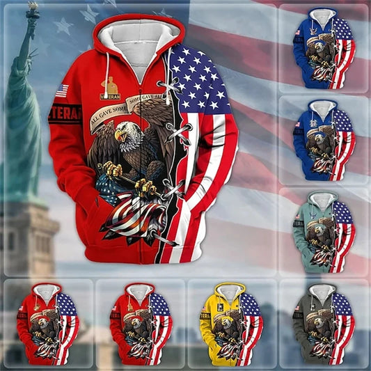 3D US Army Veteran Zip-Up Hoodie