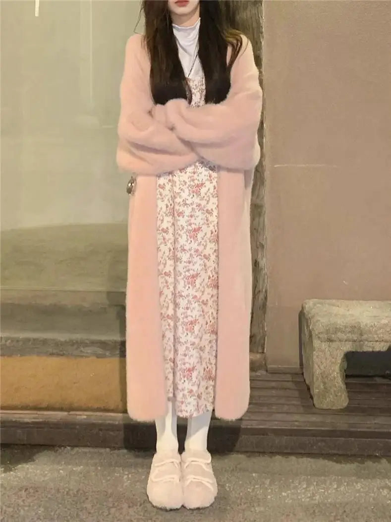 White Fluffy Long Cardigan