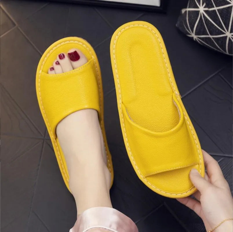 Genuine Leather Open-Toe Slippers