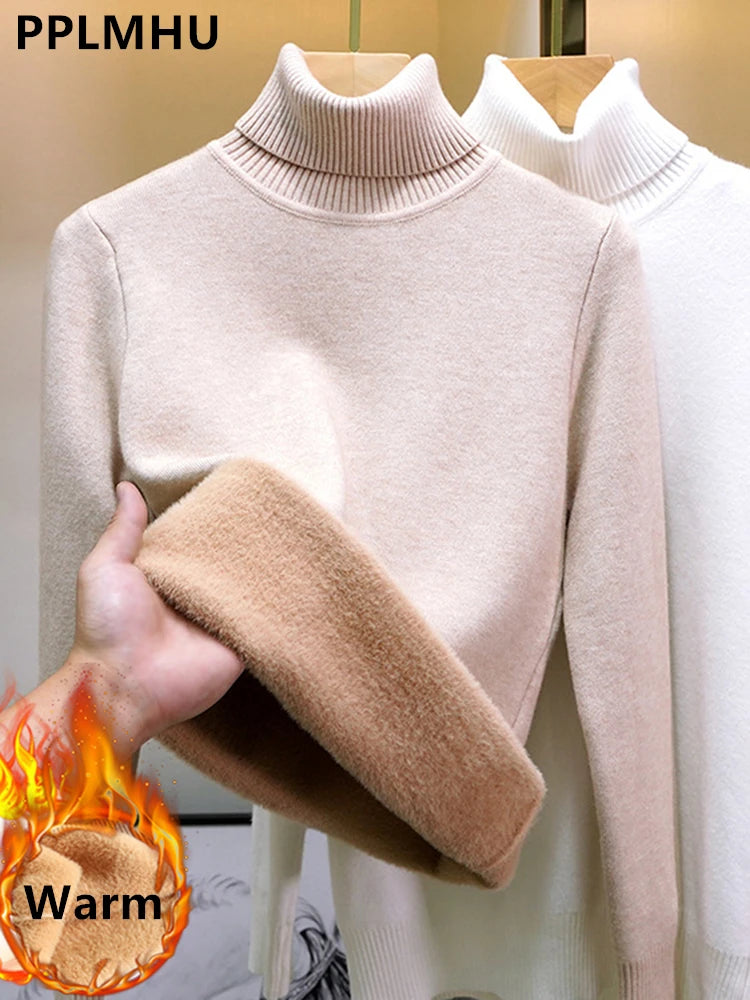 Elegant Velvet-Lined Turtleneck Sweater