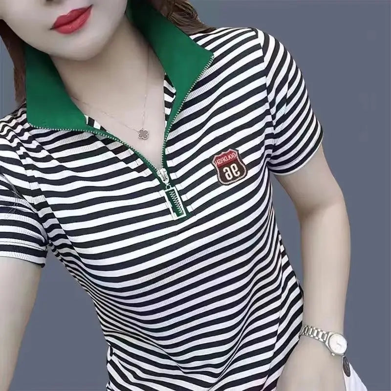 Striped Zip Polo