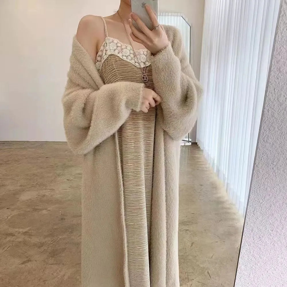 White Fluffy Long Cardigan