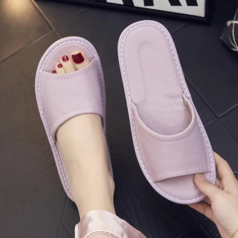 Genuine Leather Open-Toe Slippers