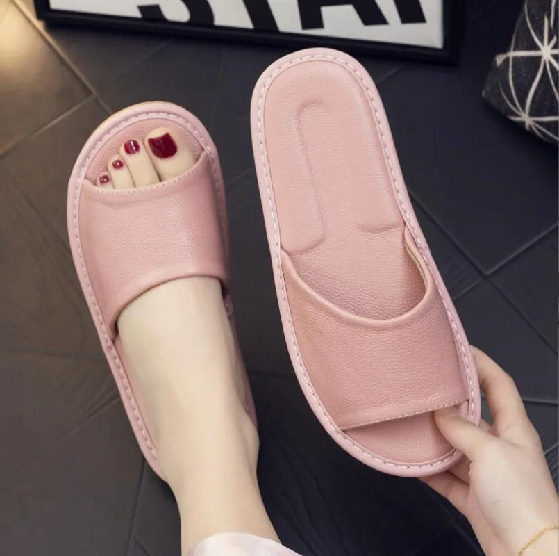 Genuine Leather Open-Toe Slippers