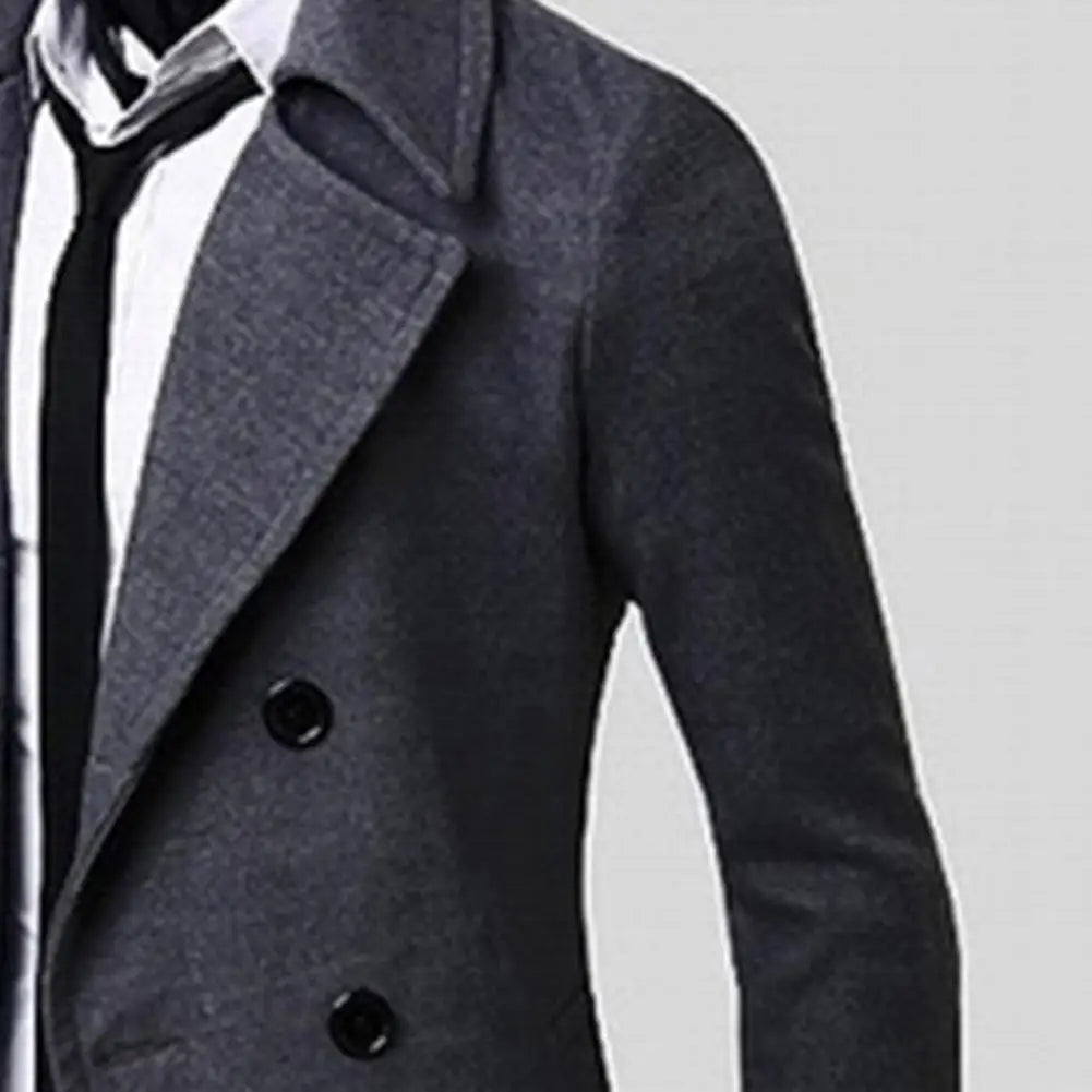 Simple Trench Coat  Double-breasted Male Men Coat  Coldproof Pure Color Jacket