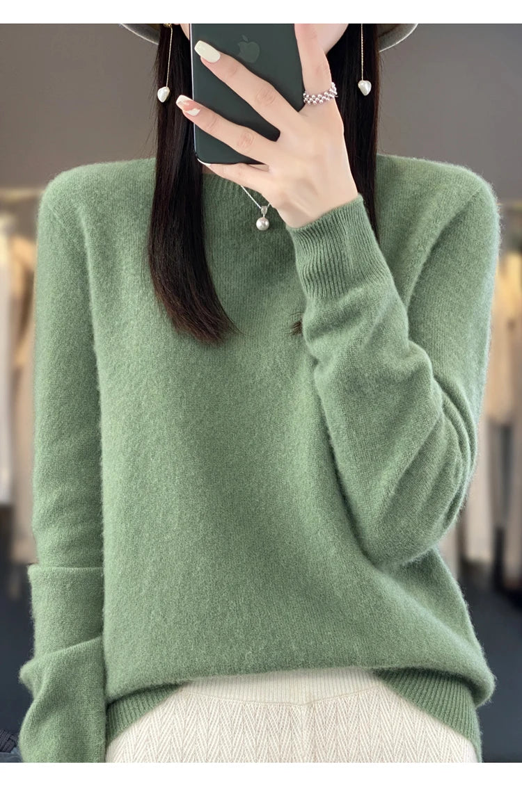 100% pure wool cashmere sweater women's O-neck pullover casual knit top autumn and winter women's coat Korean fashion