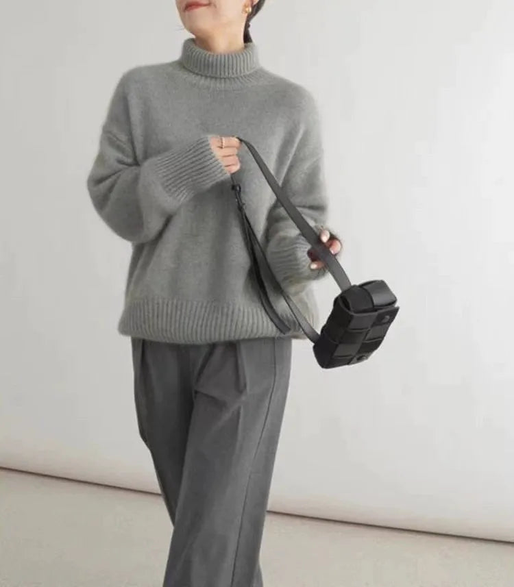 Turtleneck 100% pure cashmere women's loose sweater thickened autumn and winter wool sweater jumper lazy base