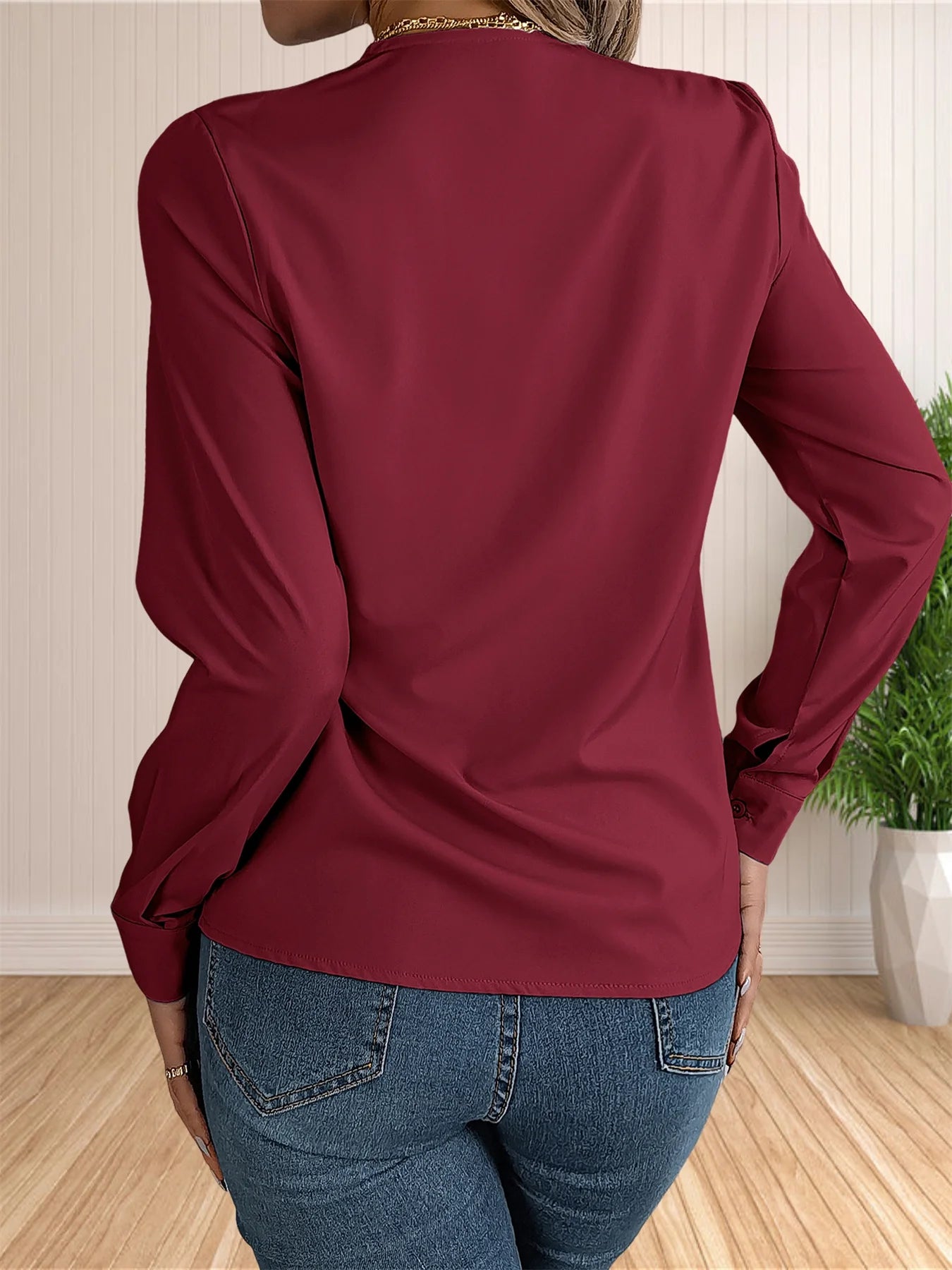 Women's Elegant Business Office Blouse Layered V Neck Long Sleeve 2024 Dressy Shirts Work Tops