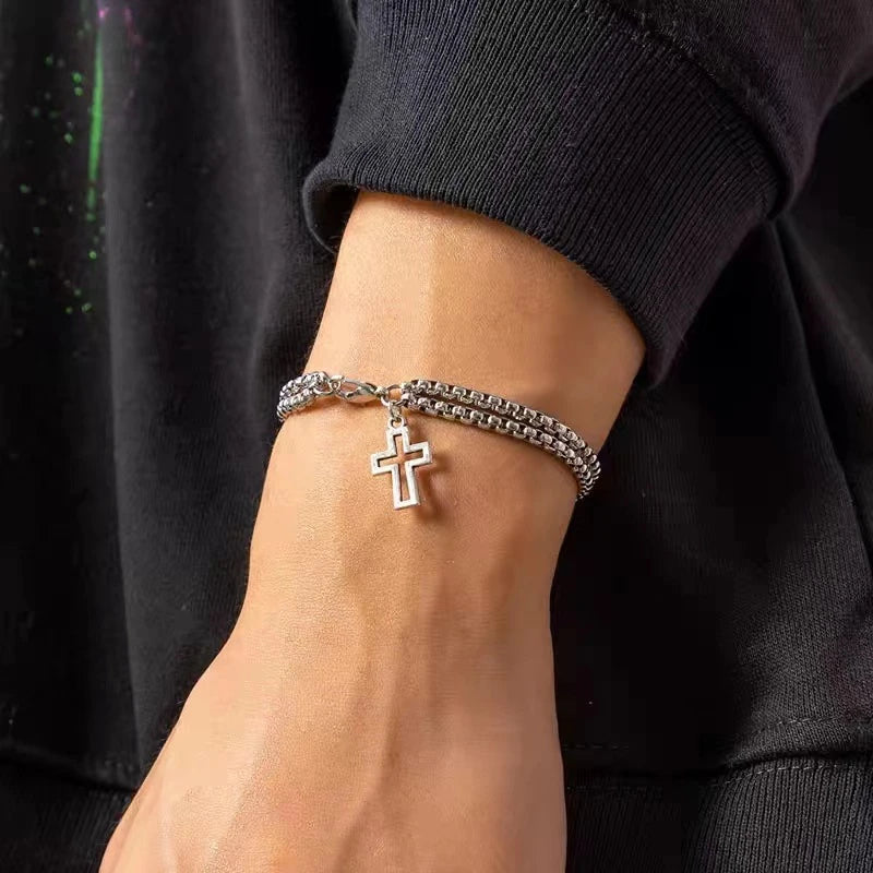 Double Chain Cross Bracelet