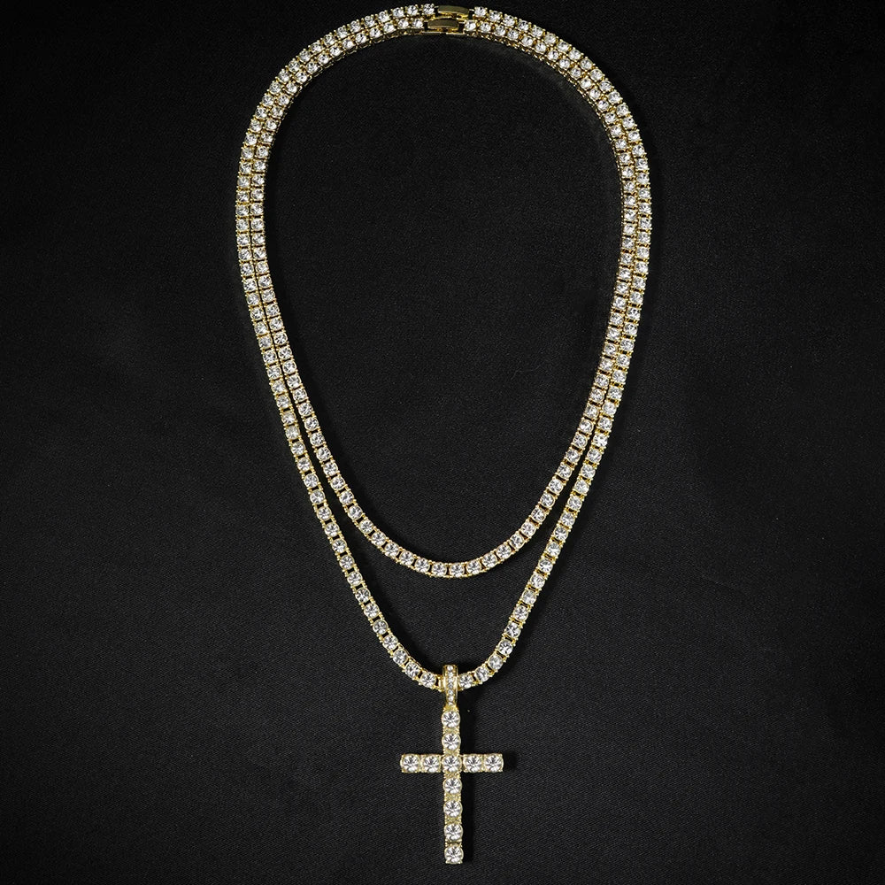 Iced Cross Pendant Necklace