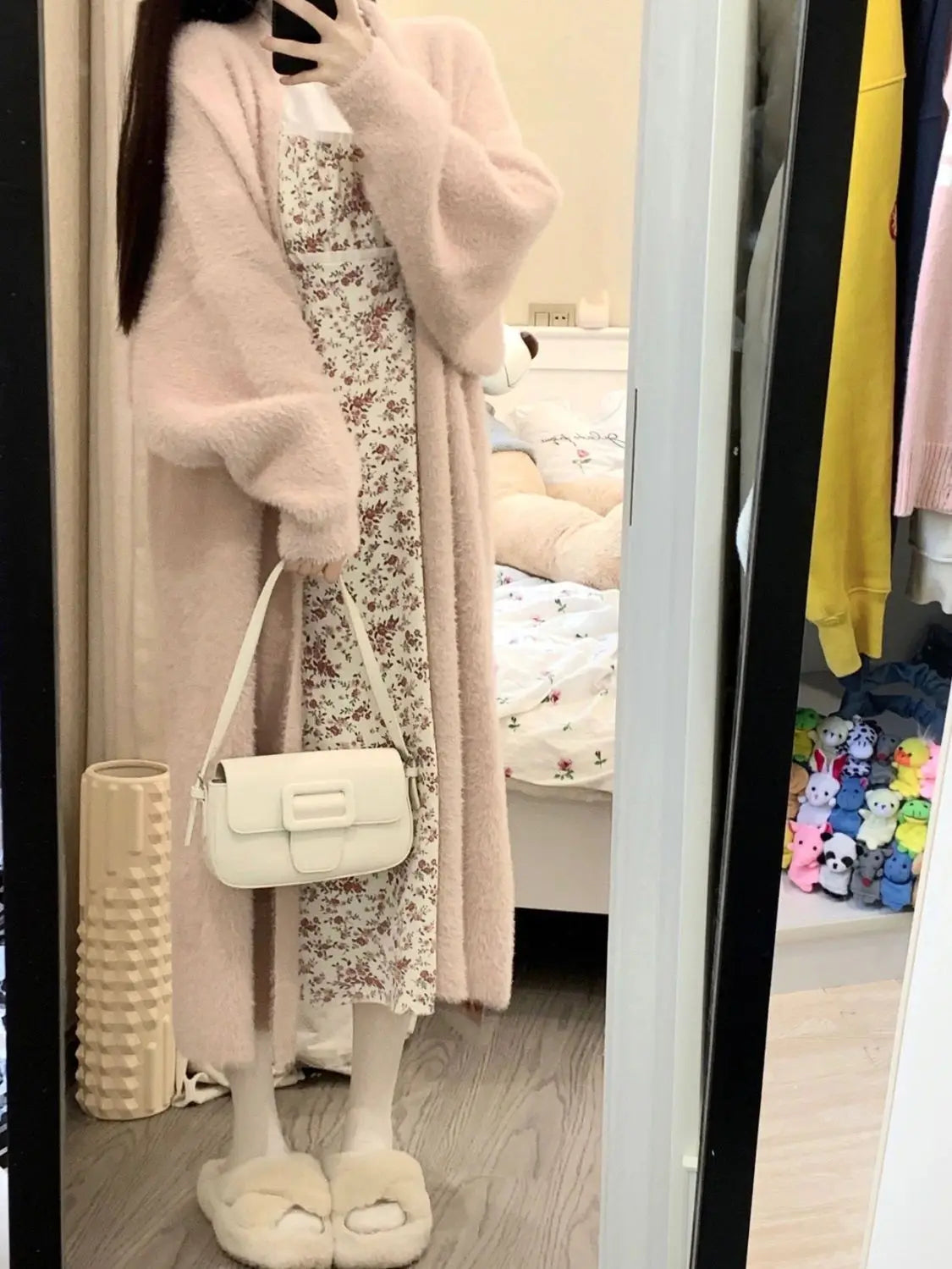 White Fluffy Long Cardigan