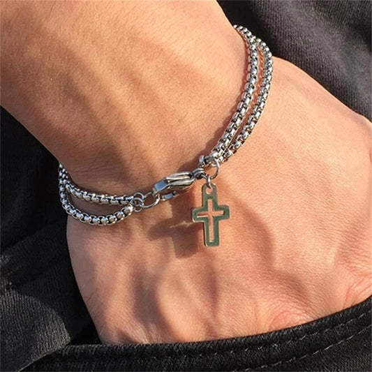 Double Chain Cross Bracelet