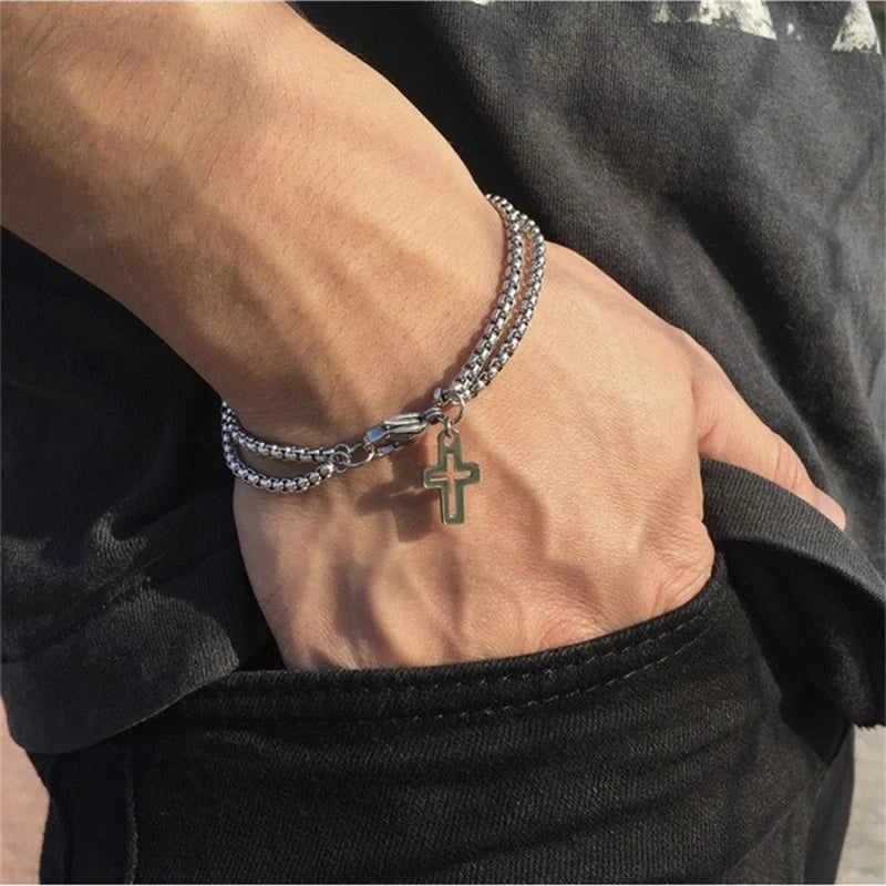 Double Chain Cross Bracelet