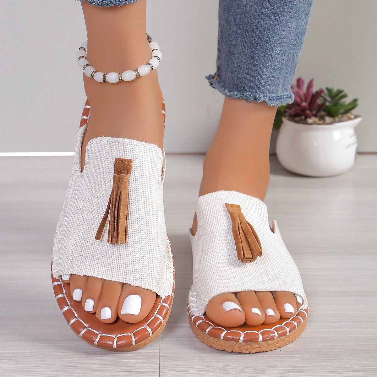 Fringe Open Toe Slippers