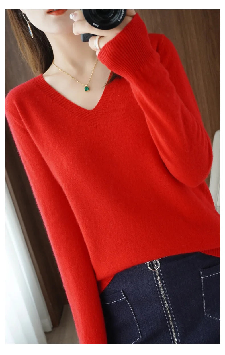 V-Neck Lace Pullover Sweater