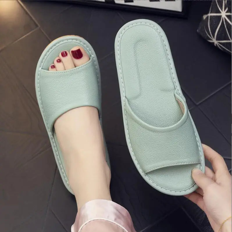 Genuine Leather Open-Toe Slippers