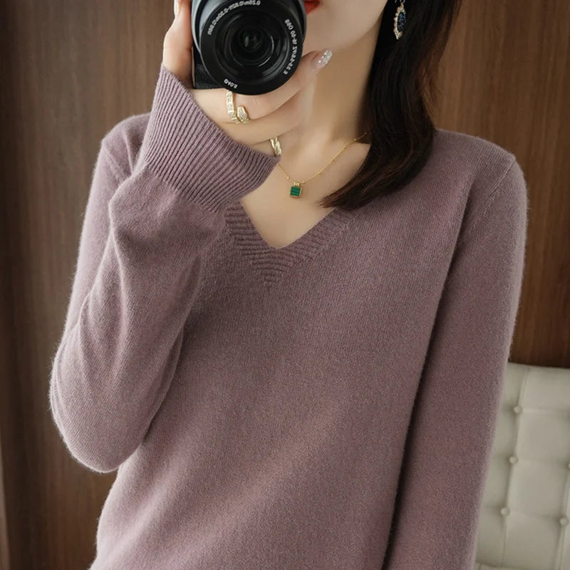 V-Neck Lace Pullover Sweater