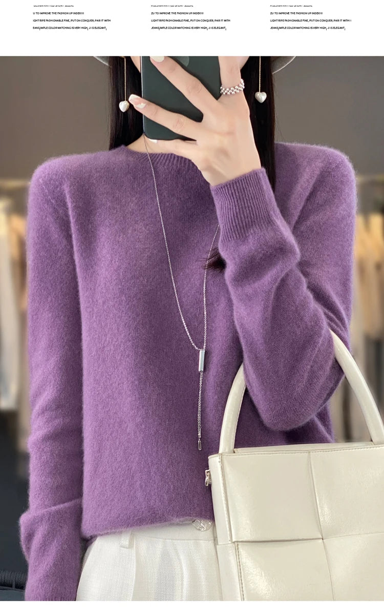 100% pure wool cashmere sweater women's O-neck pullover casual knit top autumn and winter women's coat Korean fashion