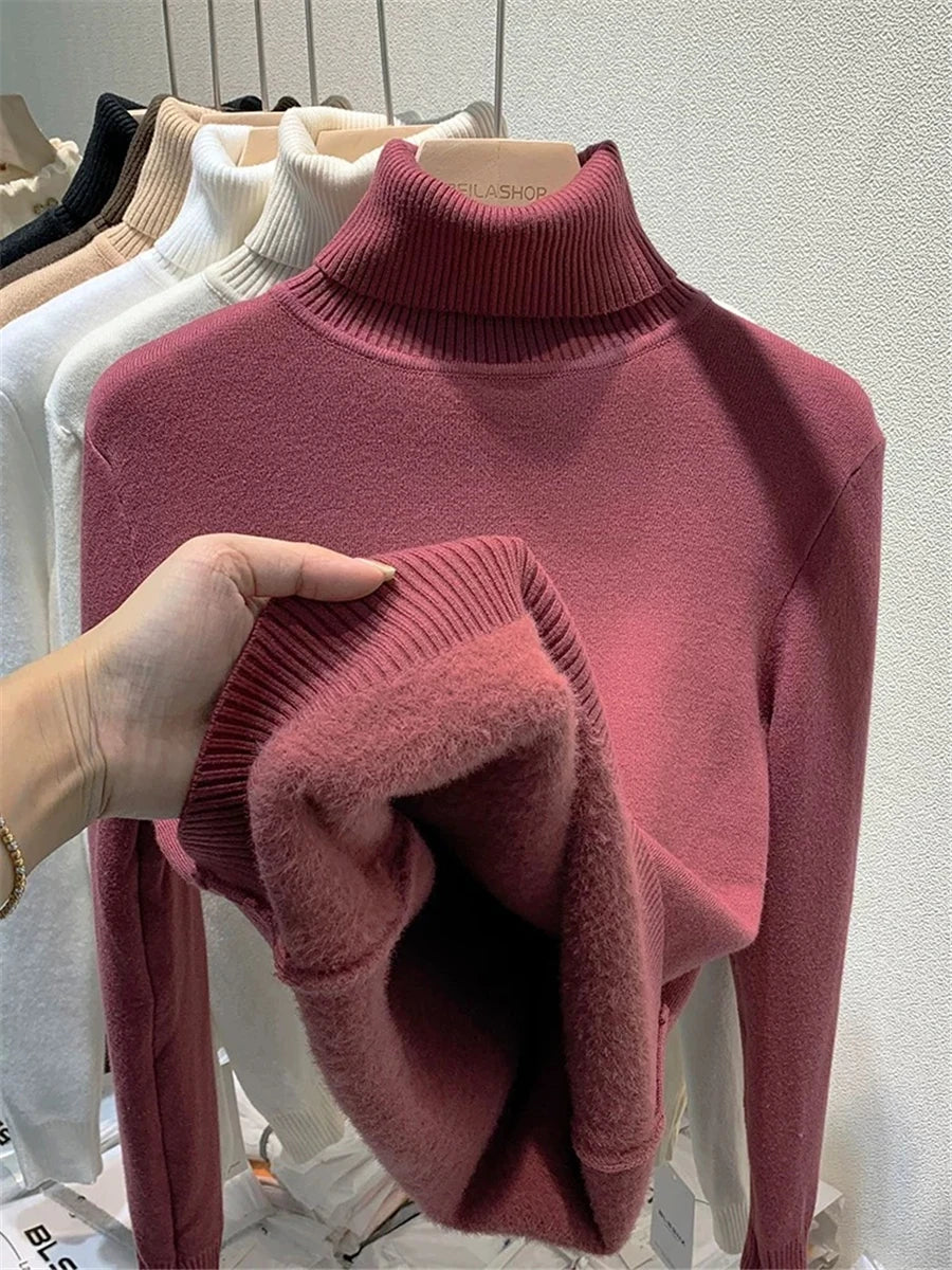 Elegant Velvet-Lined Turtleneck Sweater