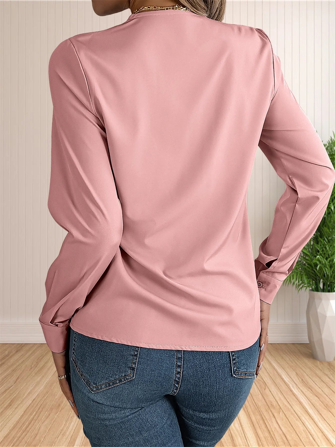 Women's Elegant Business Office Blouse Layered V Neck Long Sleeve 2024 Dressy Shirts Work Tops