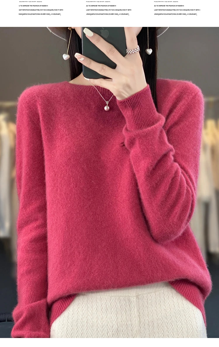 100% pure wool cashmere sweater women's O-neck pullover casual knit top autumn and winter women's coat Korean fashion