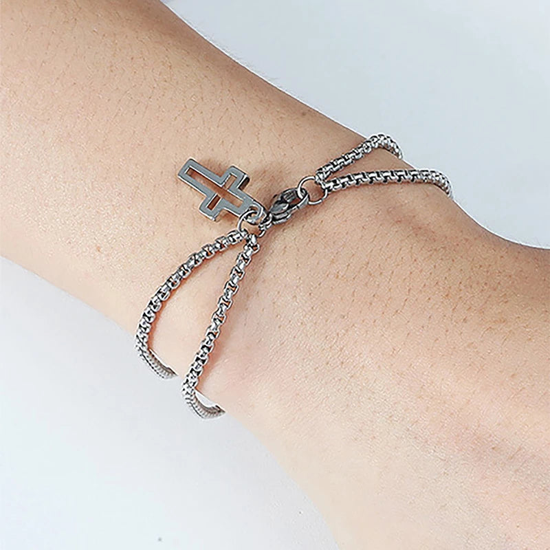 Double Chain Cross Bracelet