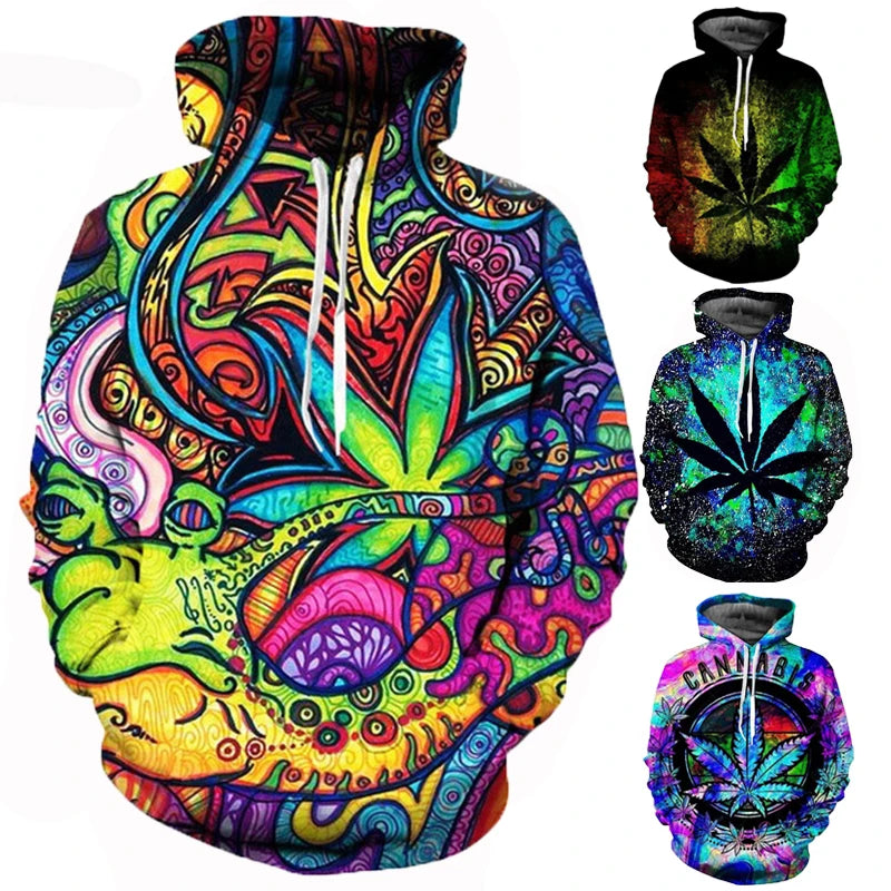 3D Weed Leaf Print Hoodie