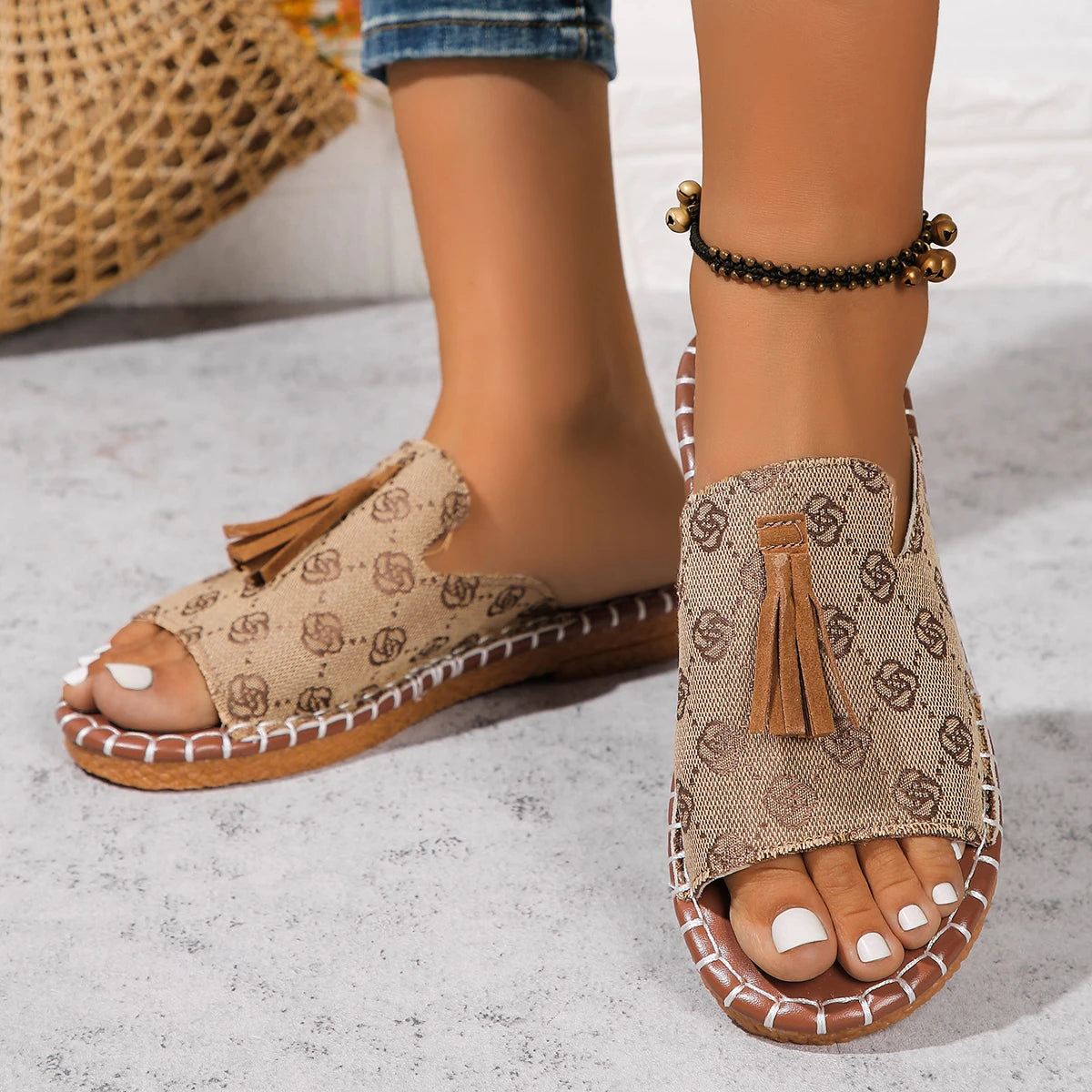 Fringe Open Toe Slippers