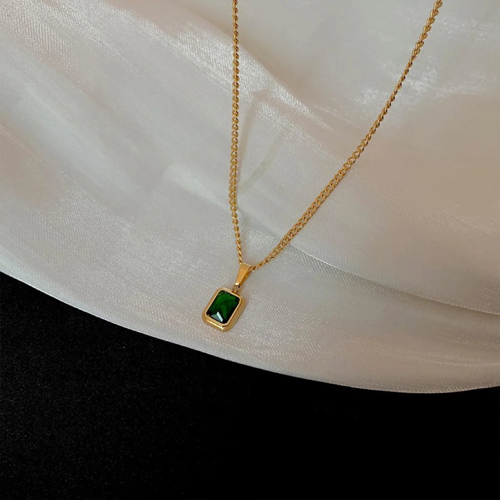 Gold-Plated Green Zircon Pendant Necklace