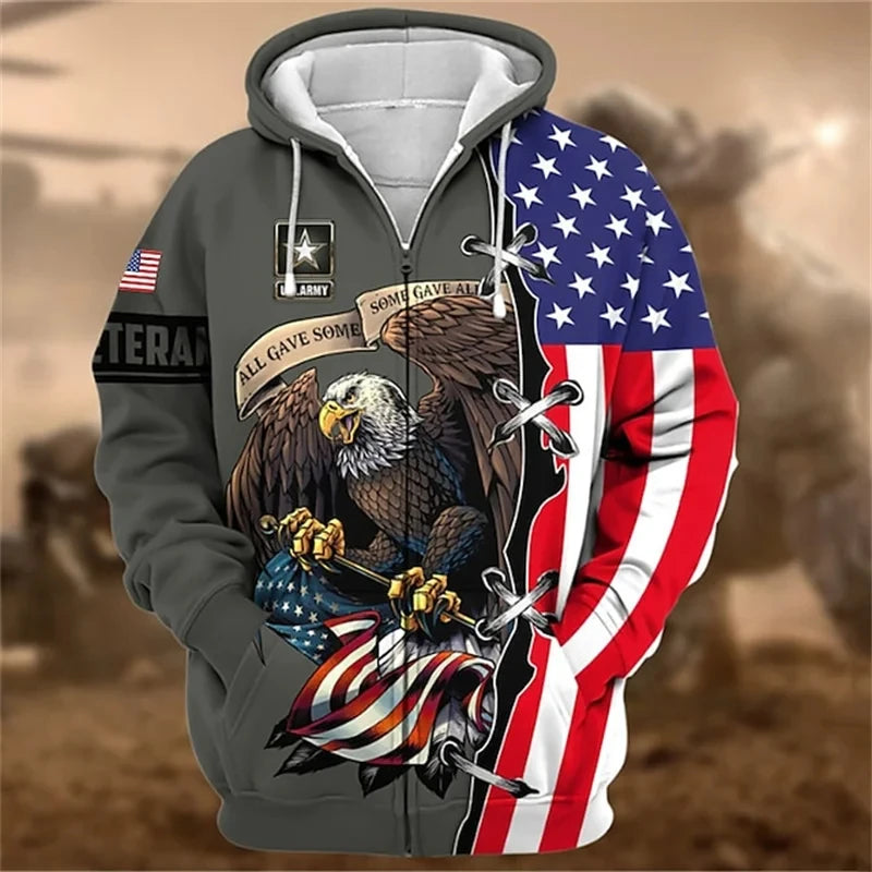 3D US Army Veteran Zip-Up Hoodie