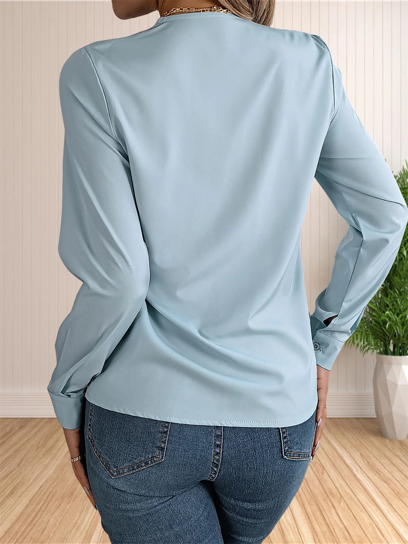 Women's Elegant Business Office Blouse Layered V Neck Long Sleeve 2024 Dressy Shirts Work Tops