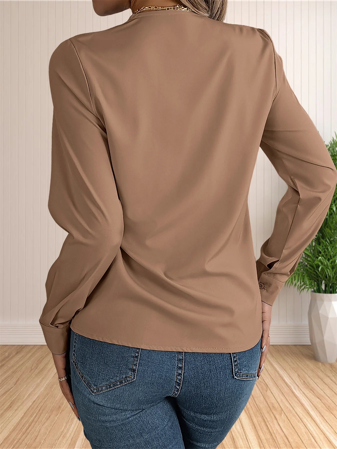 Women's Elegant Business Office Blouse Layered V Neck Long Sleeve 2024 Dressy Shirts Work Tops