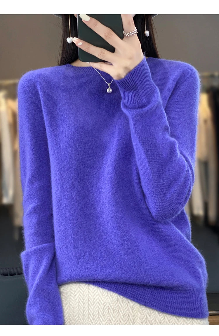 100% pure wool cashmere sweater women's O-neck pullover casual knit top autumn and winter women's coat Korean fashion